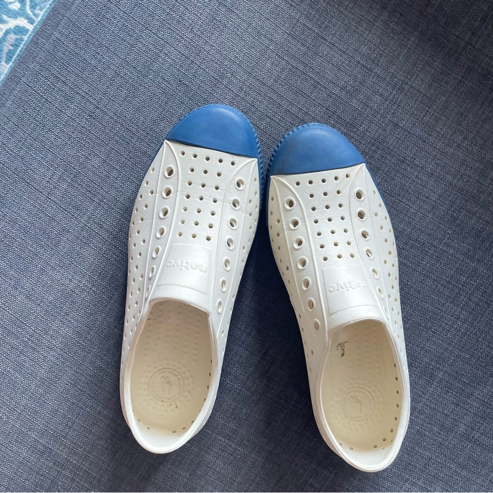 Native Cream and Blue Perforated Slip-Ons